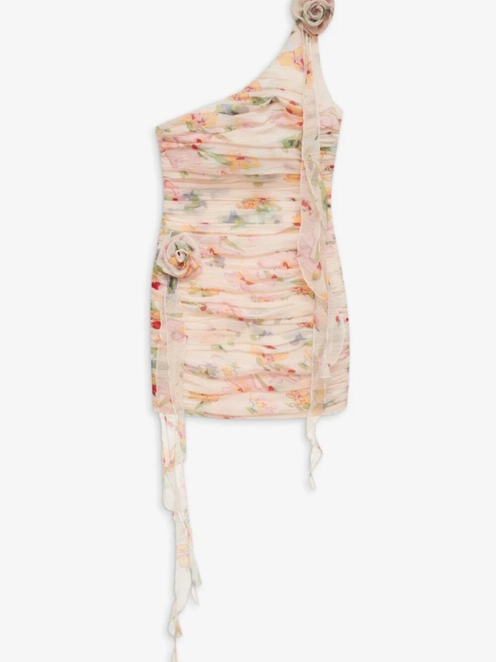 For Love & Lemons Abby One Shoulder Floral Ruched Chiffon Mini Dress M NWT - Picture 6 of 9